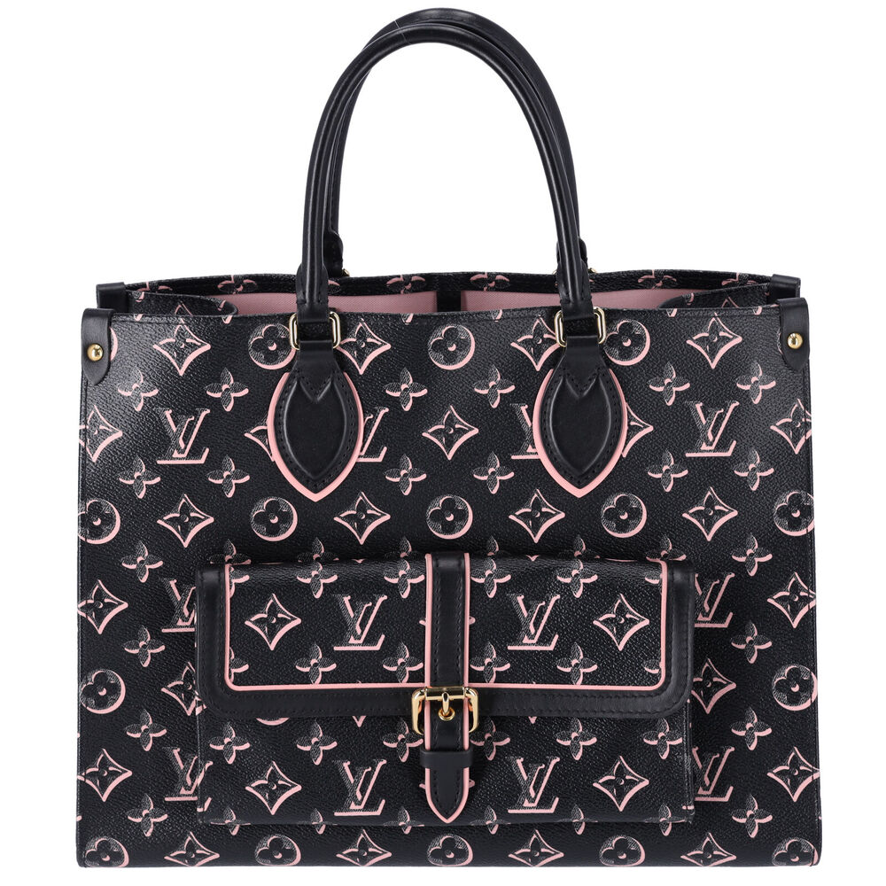 Louis Vuitton Onthego MM Monogram Tote Bag M46154 Noir Monogram Watercolor Pink - Picture 1 of 14